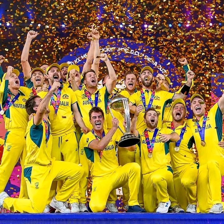Australia Cricket Team Winning ICC World Cup 2023 Trophy